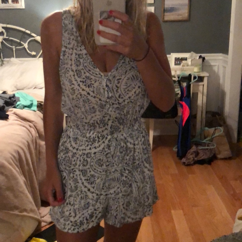 Dark Blue & White Romper from Hollister